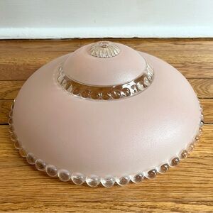 Vintage Mid Century Pink Frosted Glass Ceiling Light Shade Beaded Rim Dome 11”